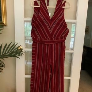 Halter Jumpsuit in Beautiful Burgundy Stripes size Large